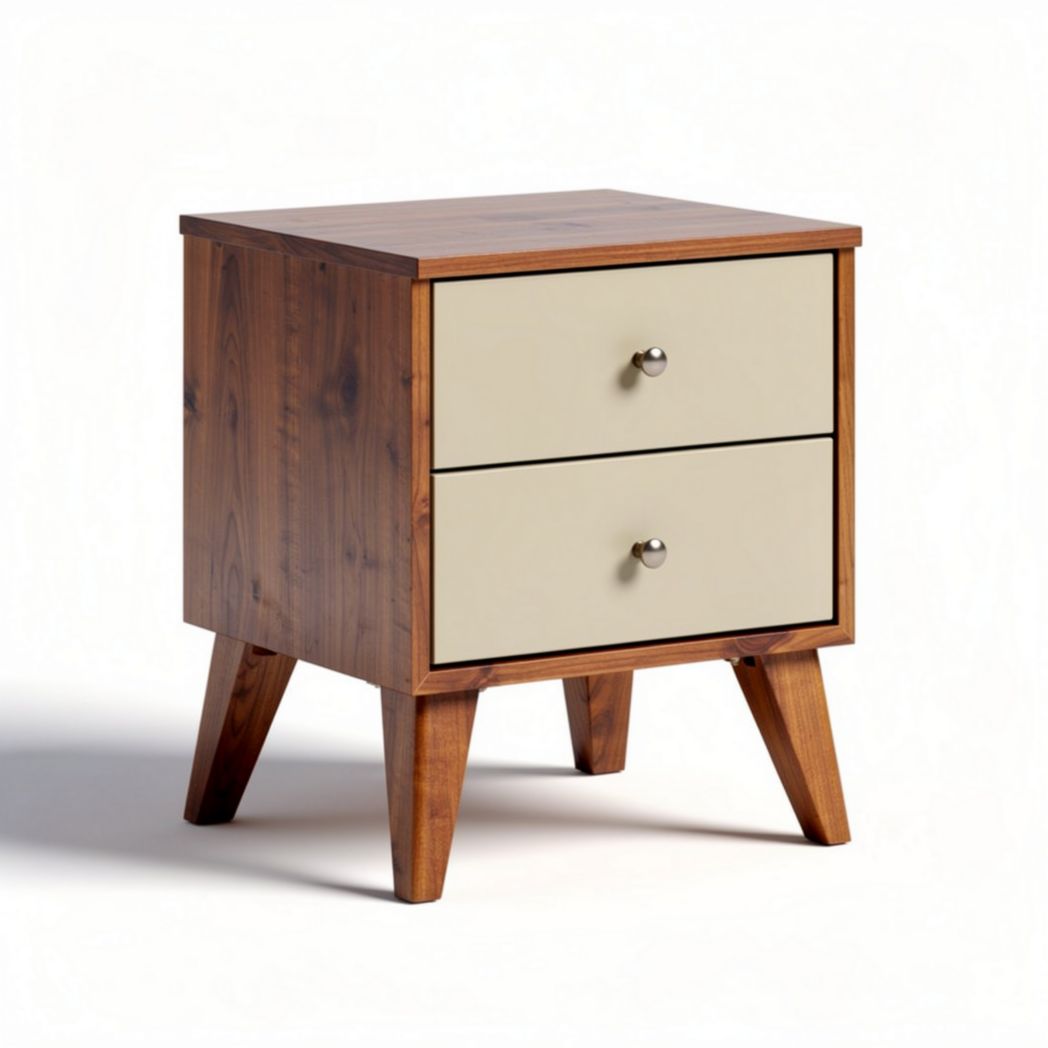 Table de chevet en bois avec tiroirs couleur crème 40 x 40 x 50cm