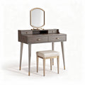 Coiffeuse en bois gris avec miroir et pouf rembourré 90 x 40 x 75cm