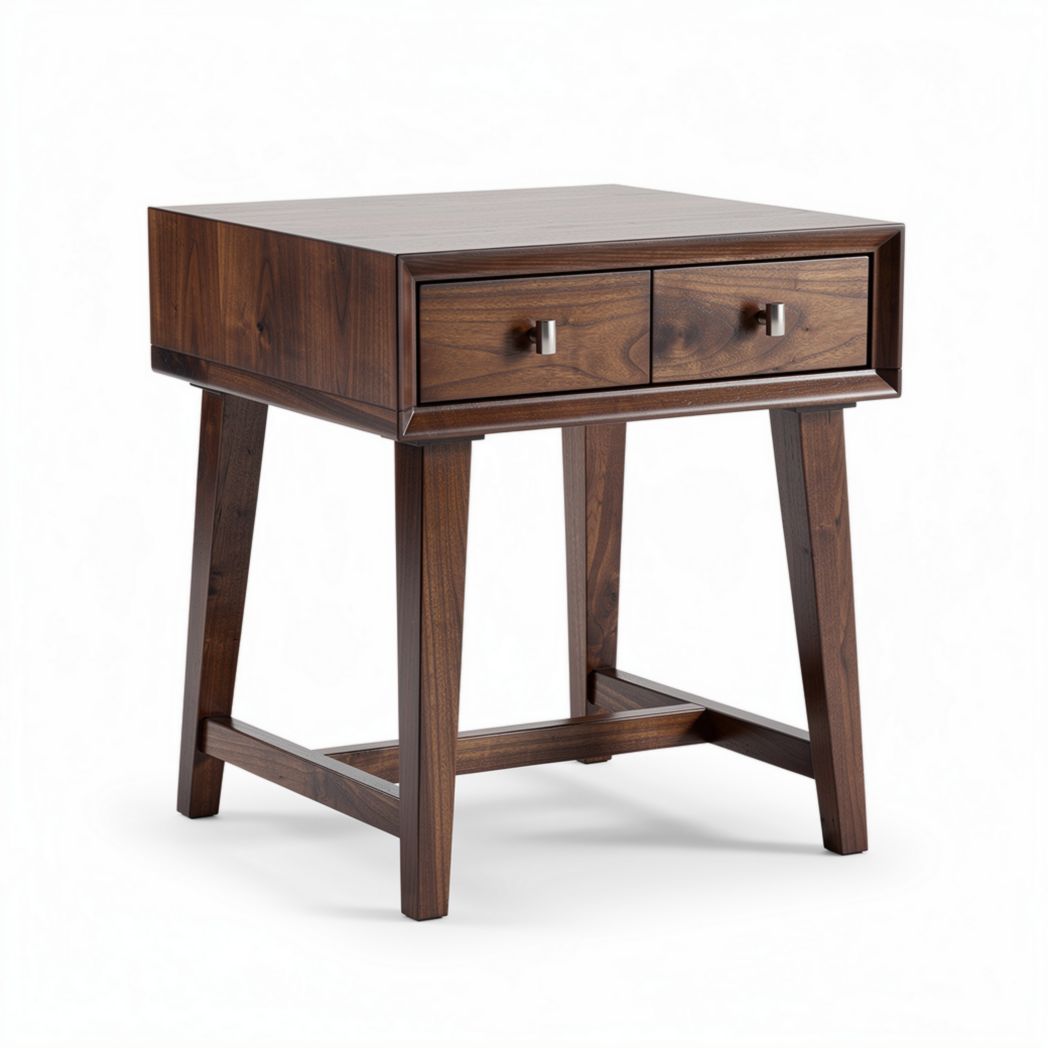 Table de chevet en bois foncé avec deux tiroirs dimensions 50 x 50 x 60cm