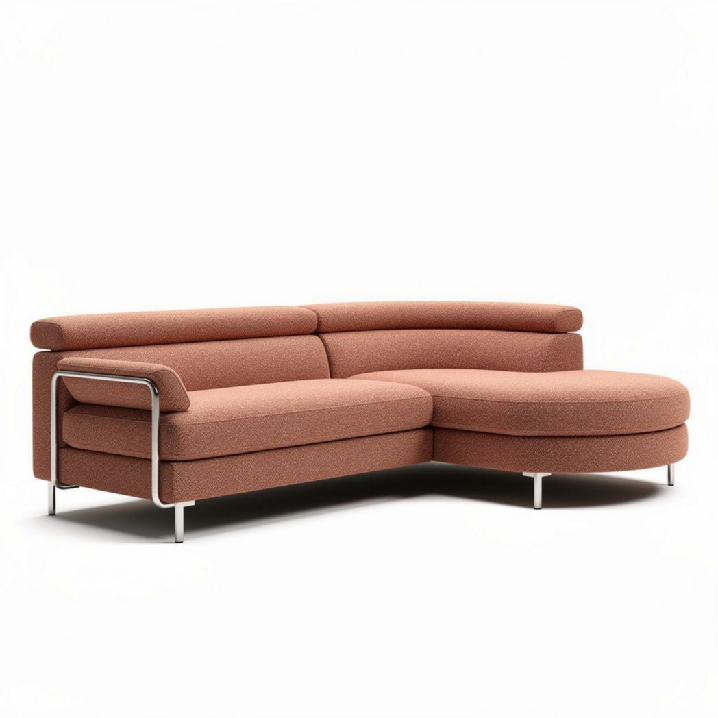 Canapé d'angle en tissu rose avec structure en métal dimensions 240 x 90 x 75cm
