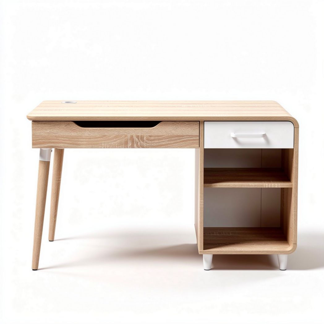 Bureau en bois naturel avec tiroir et étagères dimensions 120 x 60 x 75cm