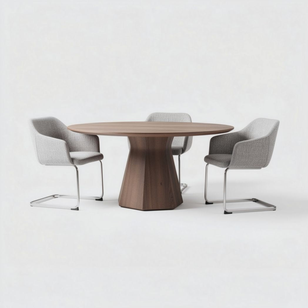 Table ronde en bois noyer avec pieds en métal gris dimensions 120 x 120 x 75cm