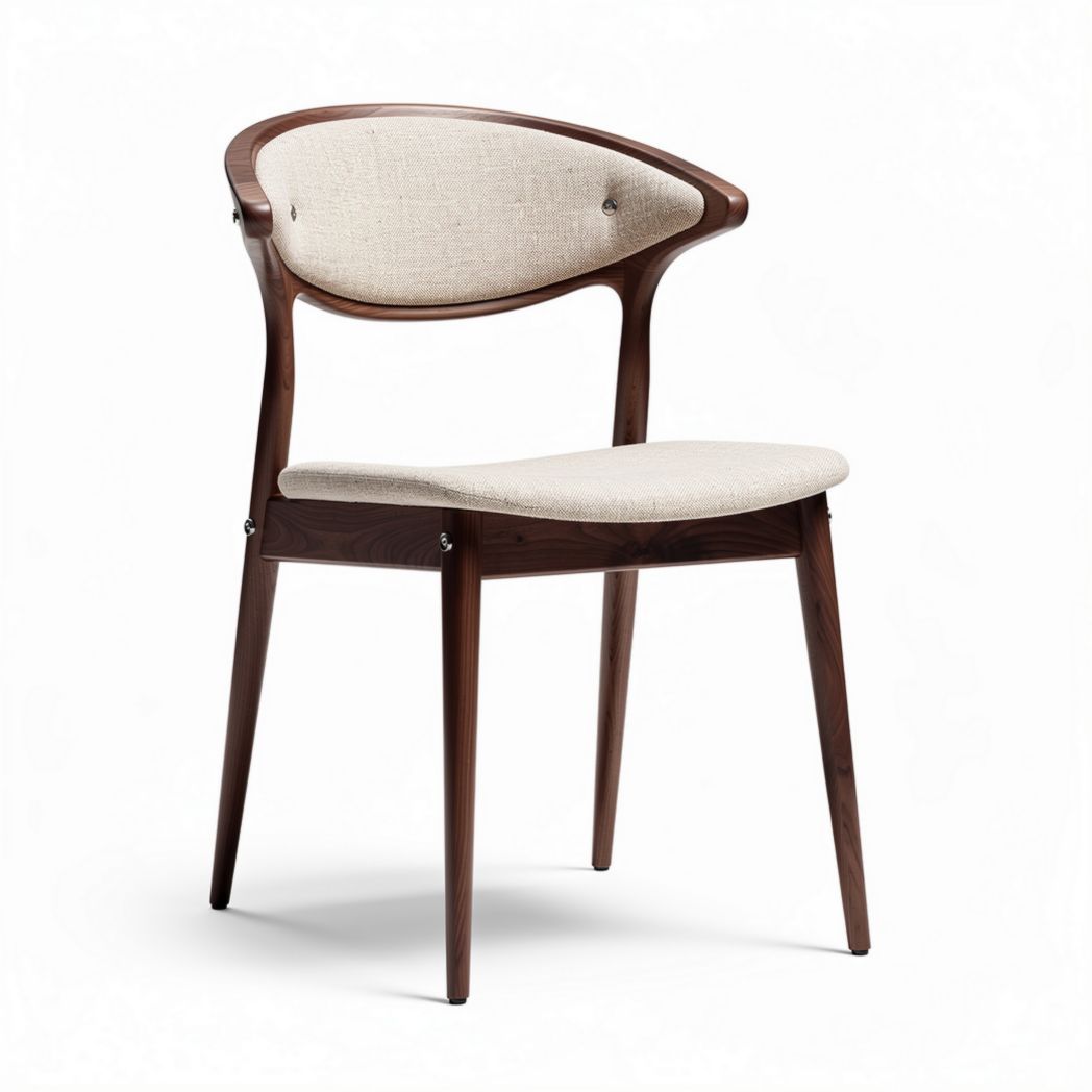 Chaise en bois foncé avec assise en tissu beige dimensions 45 x 50 x 80cm