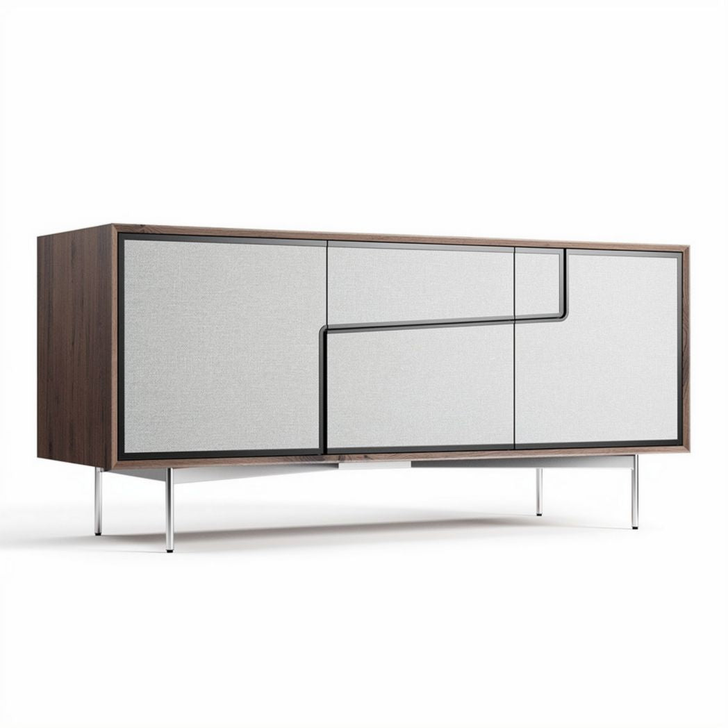 Buffet en bois noyer et métal avec portes coulissantes 160 x 40 x 70cm