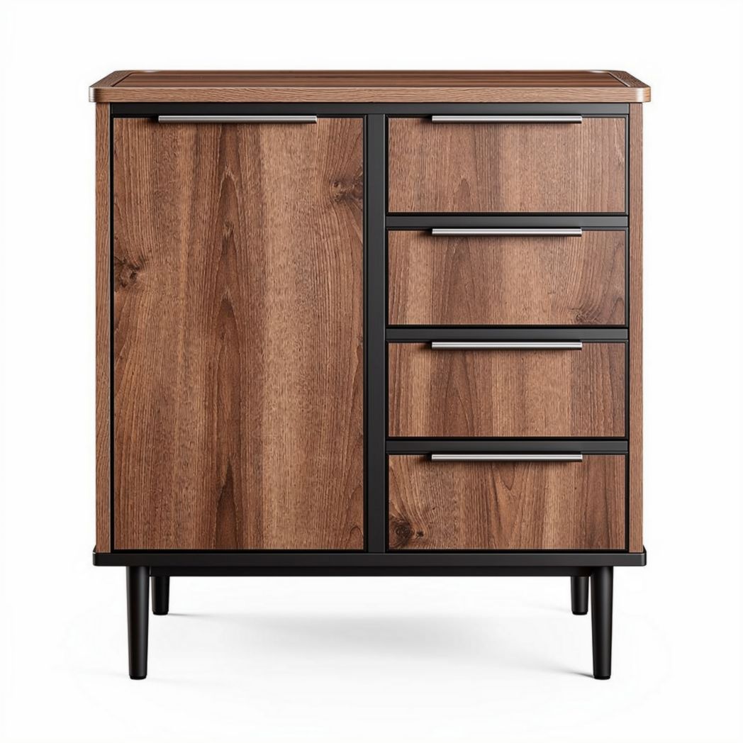 Meuble de rangement en bois et métal avec trois tiroirs et une porte 80 x 40 x 90cm