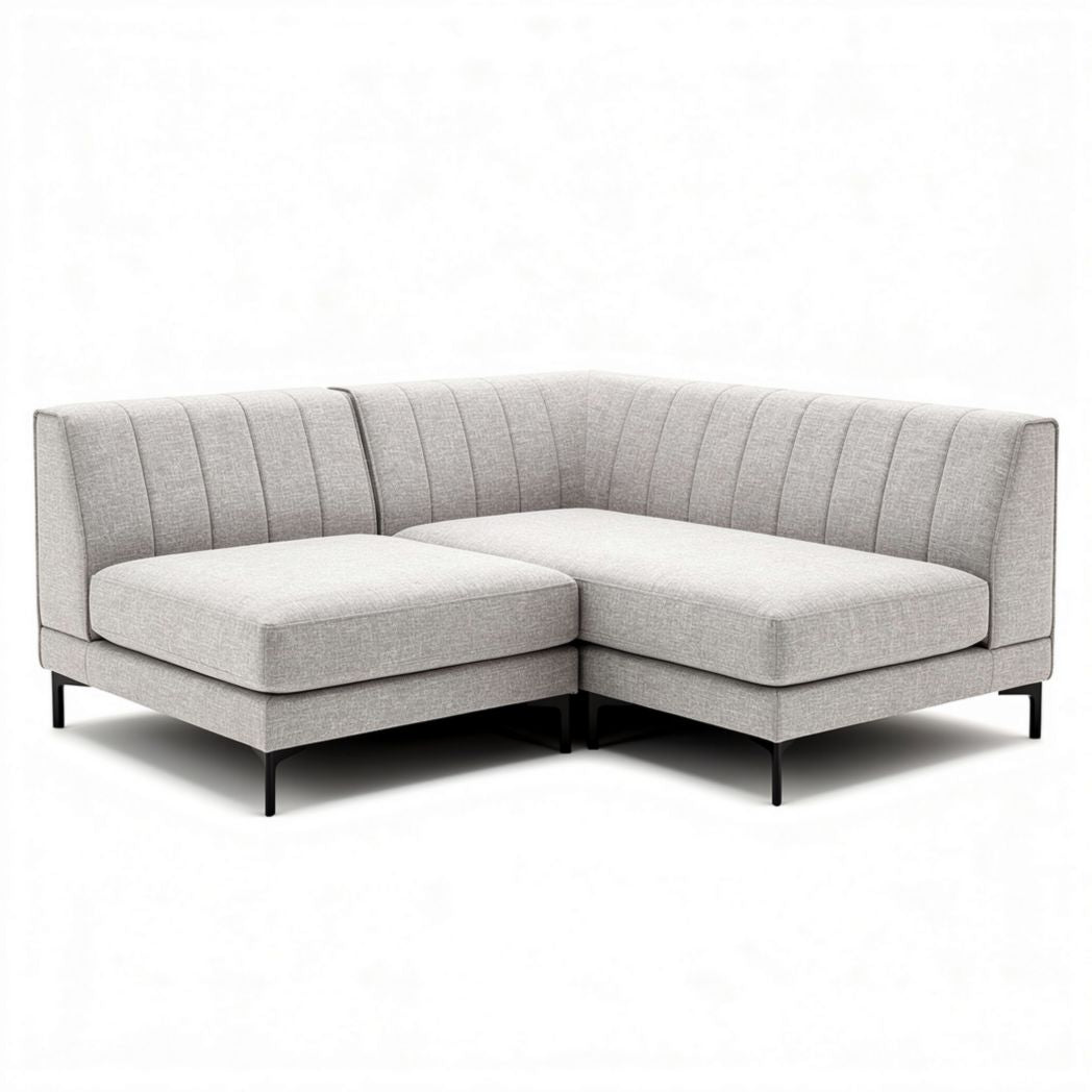Canapé d'angle en tissu gris clair 220 x 90 x 75cm avec piètement en métal