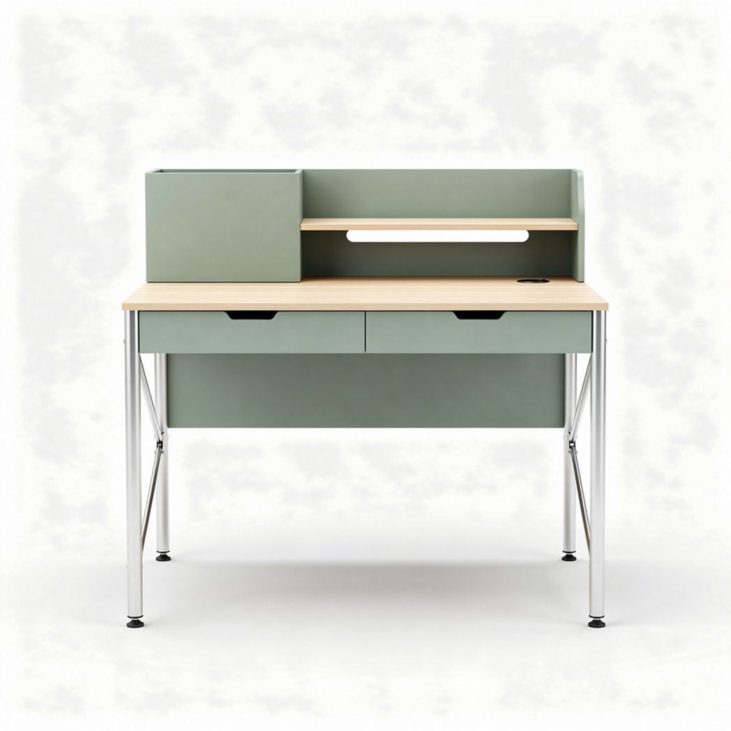 Bureau en bois couleur verte avec rangement et dimensions 120 x 60 x 100cm
