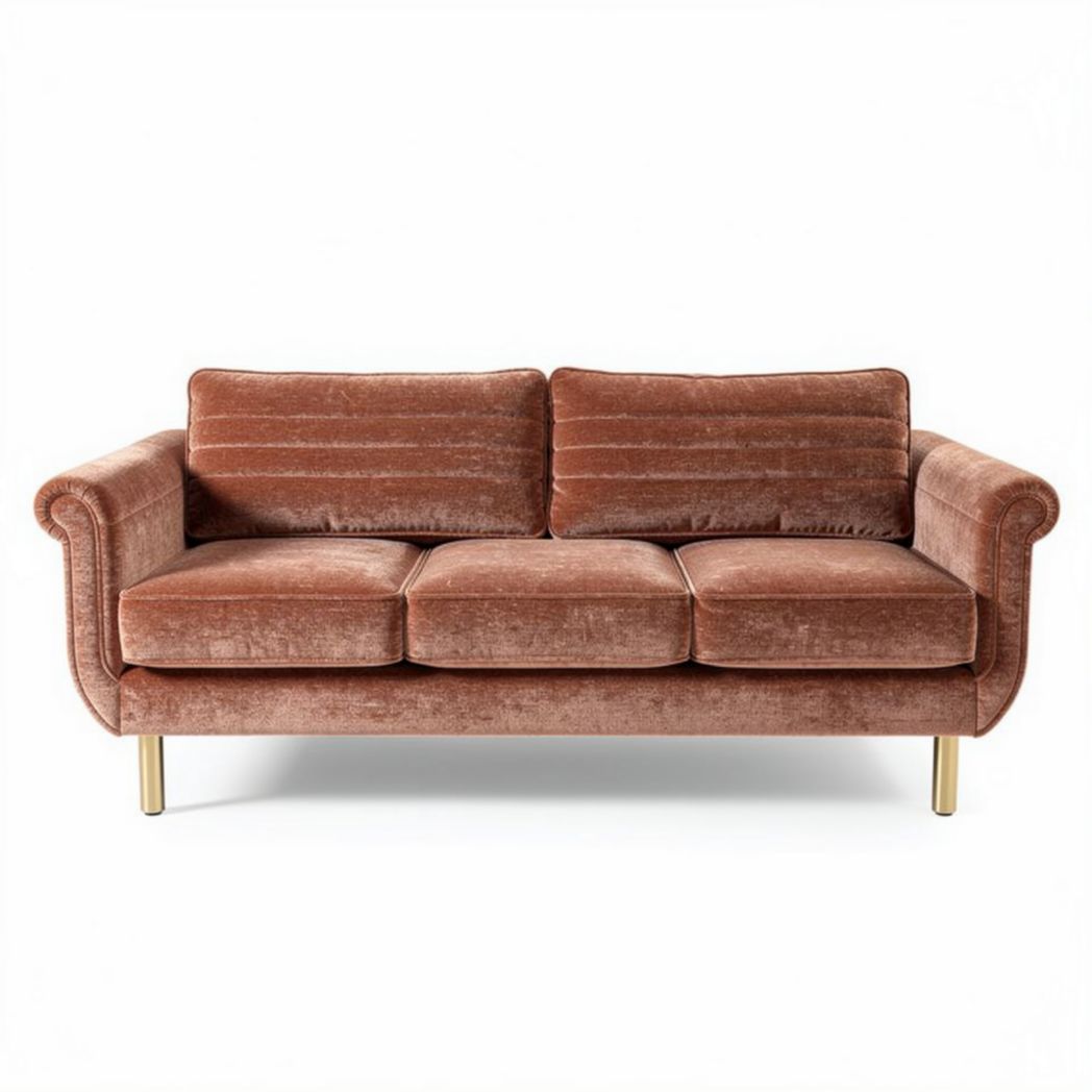 Canapé en velours rose clair 180 x 80 x 75cm pour salon contemporain
