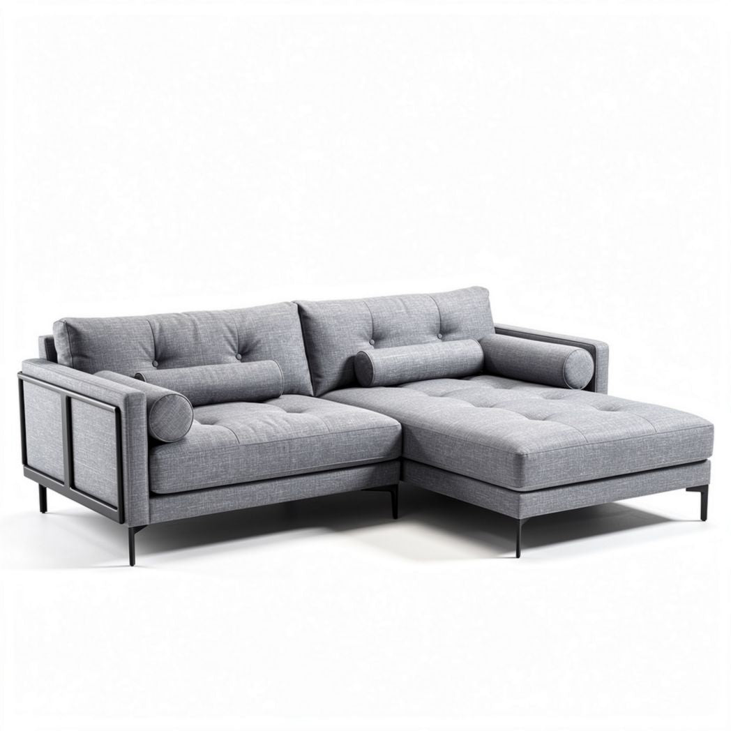 Canapé d'angle gris en tissu avec coussins inclus 240 x 160 x 85cm