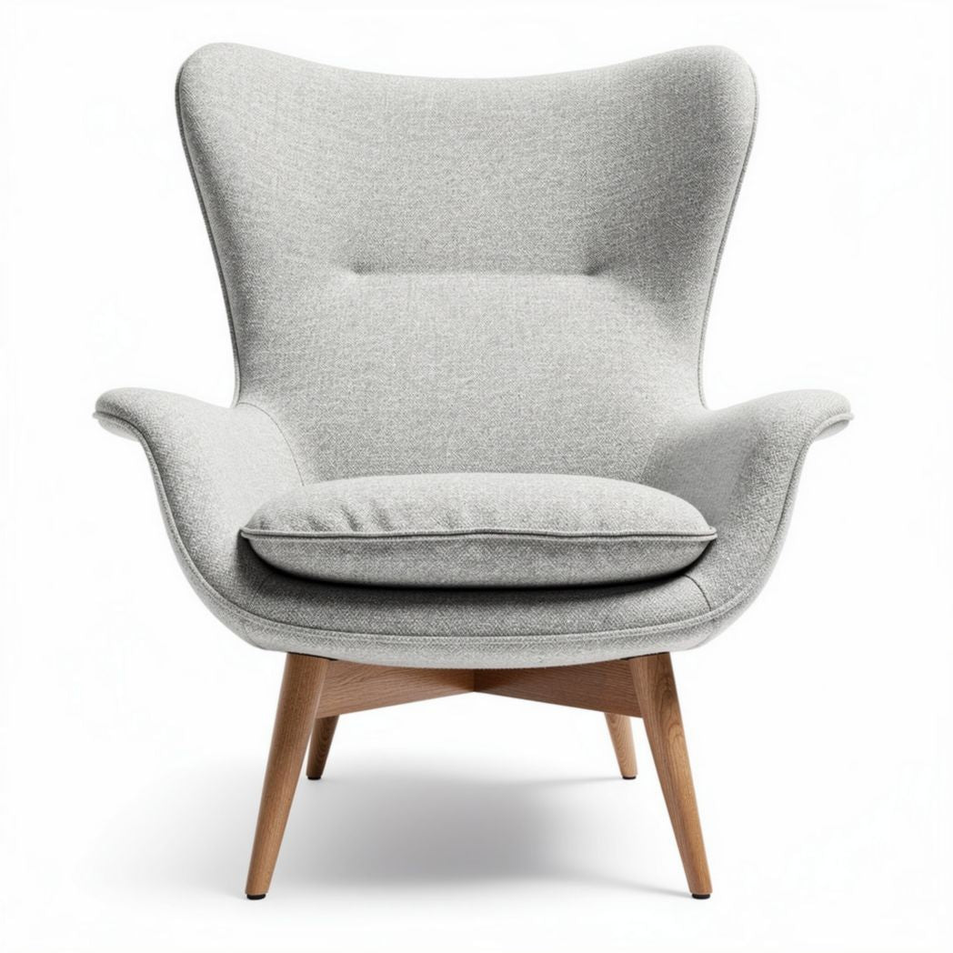 Fauteuil en tissu gris avec coussin et pieds en bois 80 x 80 x 90cm