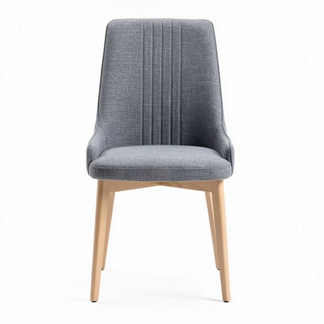 Chaise en tissu gris avec structure en bois naturel dimensions 45 x 50 x 90cm
